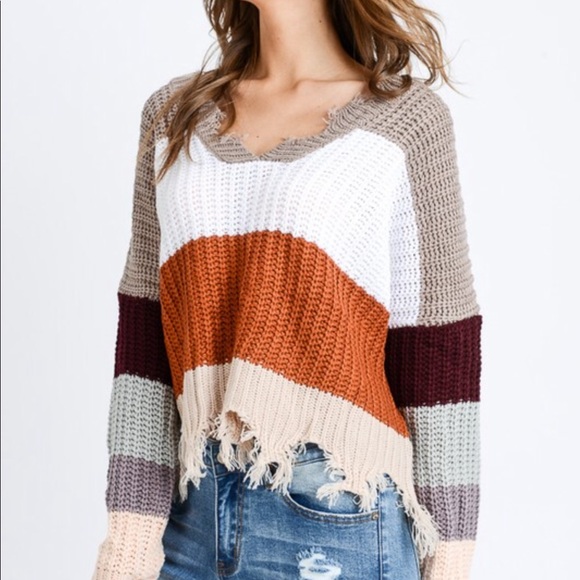 New Mocha Distressed Crop Sweater m/l - Picture 4 of 5